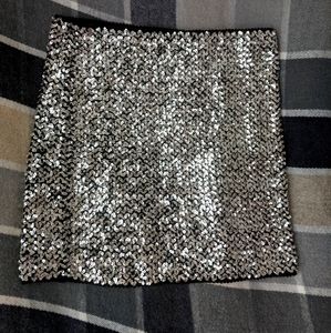 Smocked silver sequin bodycon miniskirt